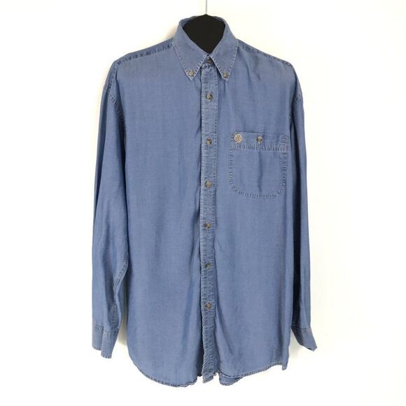 Wrangler George Strait Button Down Western Shirt Men's Medium Blue Chambray - Picture 1 of 11